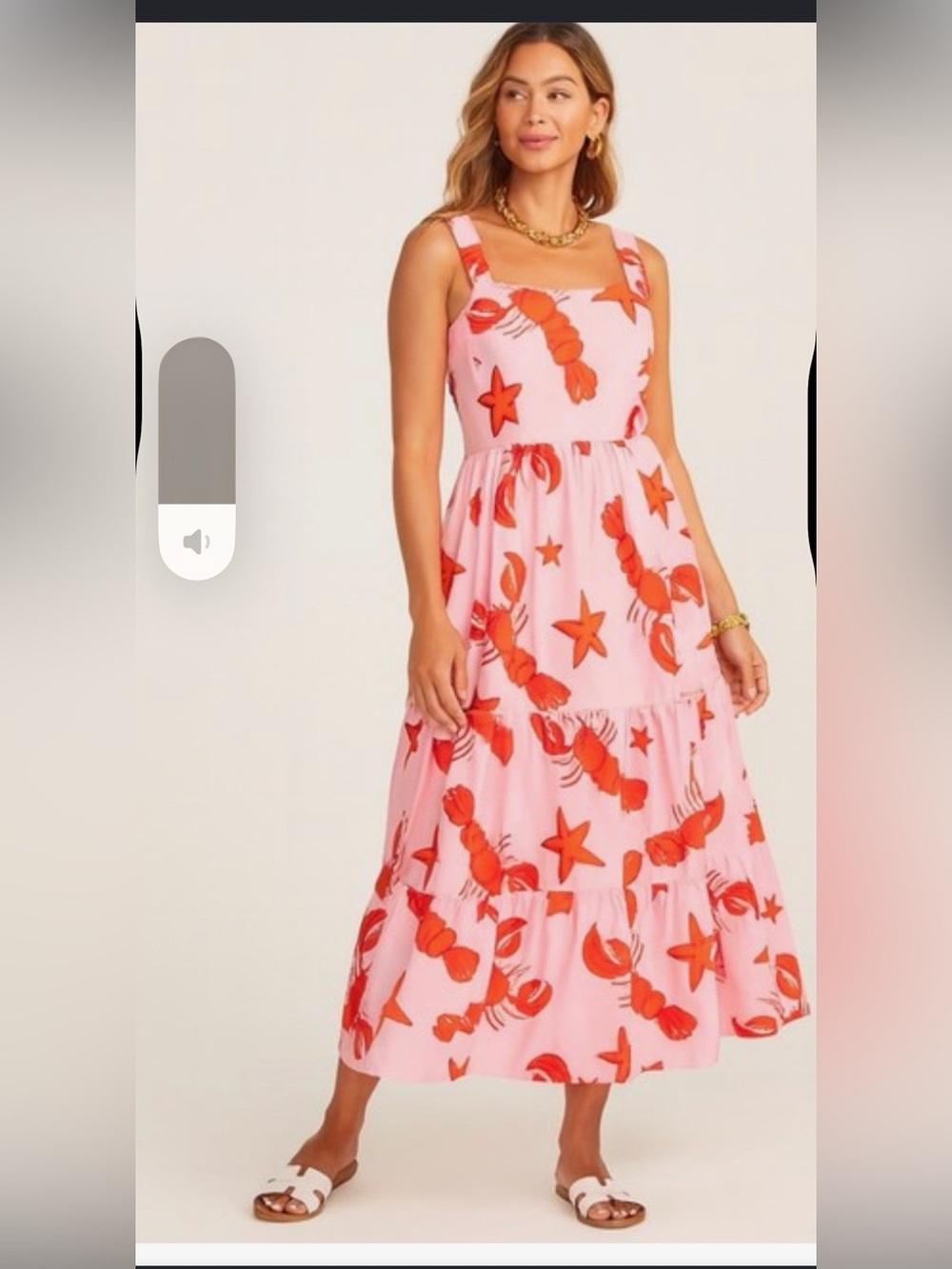 J. Crew Pink Midi Dress with Red Lobster & Starfish Print